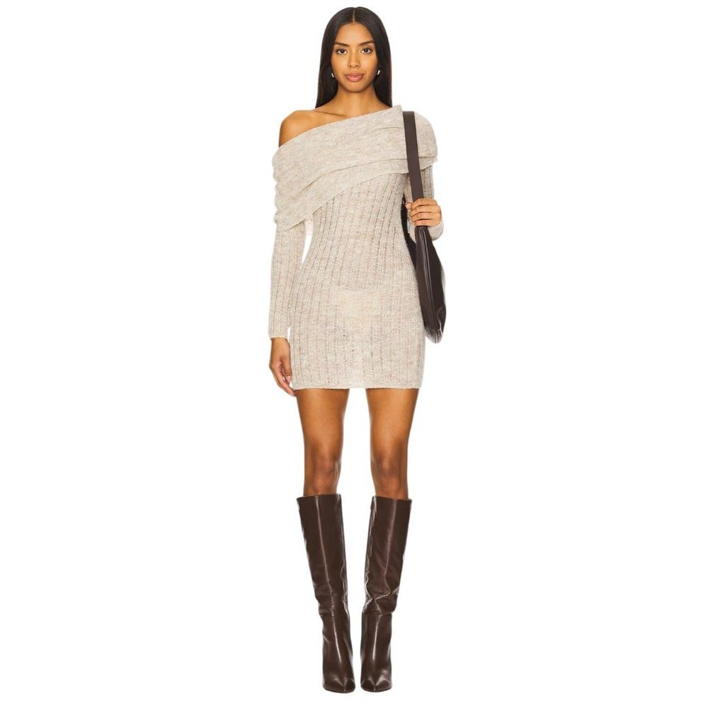 Lovers and Friends Ionela Off The Shoulder Dress in Oatmeal Small New Womens